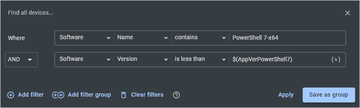 Add filters to the group in PDQ Connect.