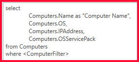 Customizing SQL reports by filtering all computers whose OS is 10 and service pack is 1607