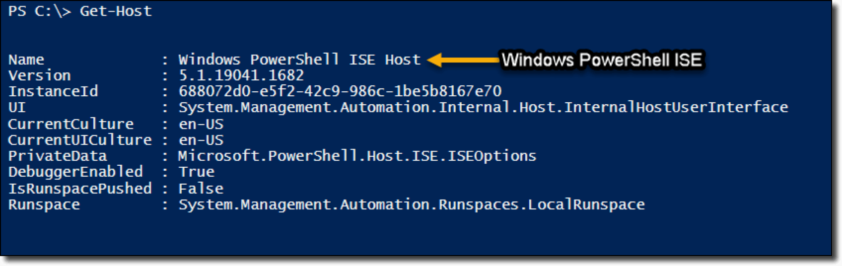 Screenshot of Get Host in Windows PowerShell ISE