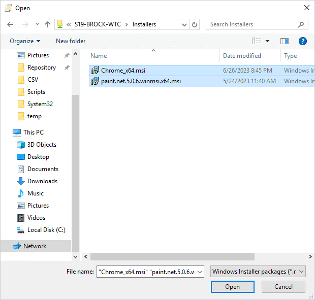 Adding an MSI installer package to the Software installation policy in Group Policy Management