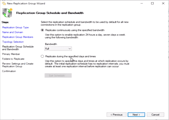 Replication Group Schedule and Bandwidth