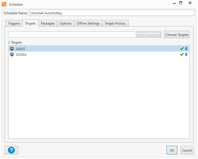 Screenshot of adding targets to the schedule.