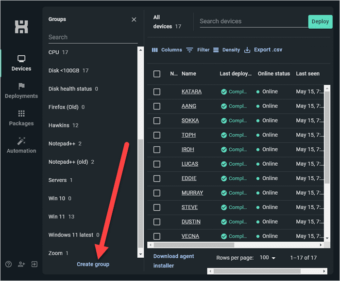 Creating a group in PDQ Connect.