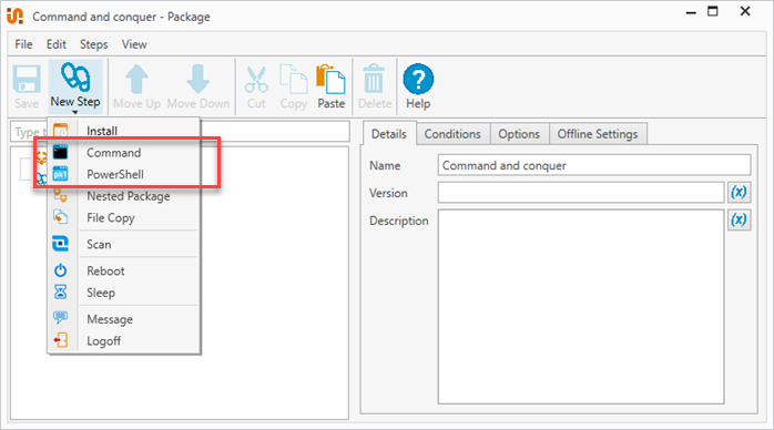 Add a Command or PowerShell step to your package.