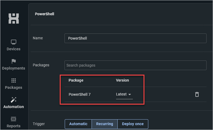 Adding packages to automations in PDQ Connect.