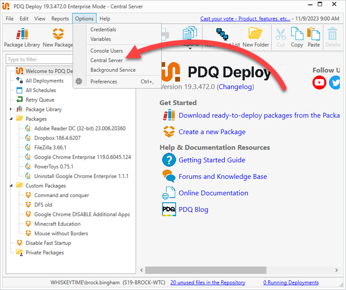 Switching console modes in PDQ Deploy & Inventory.