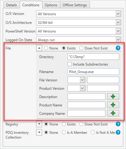 Configuring file conditions in PDQ Deploy.