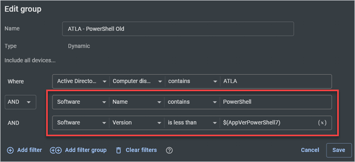 PDQ Connect custom group filters.