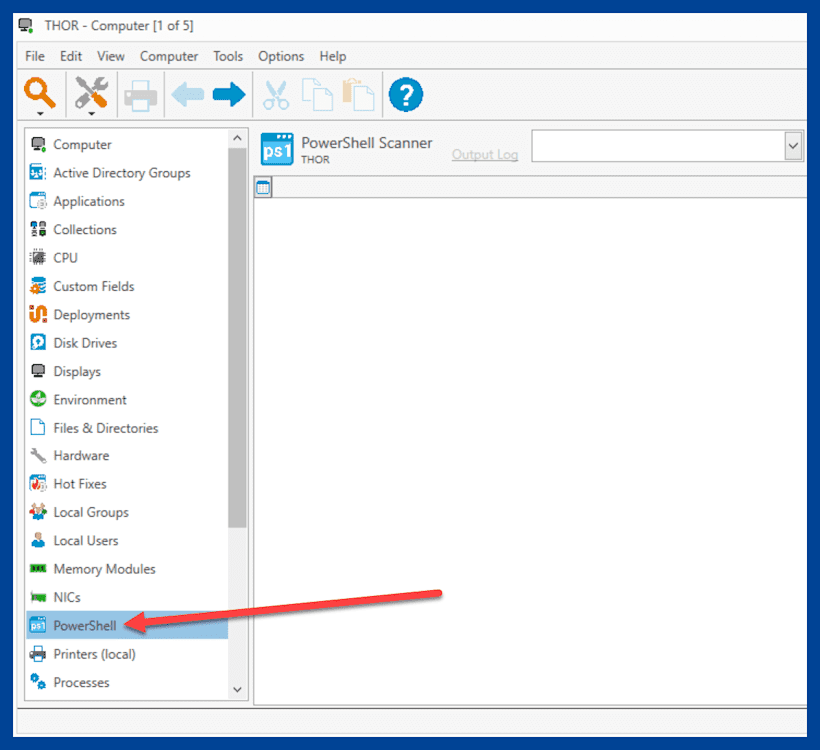 Opening the PowerShell pane in the computer details window