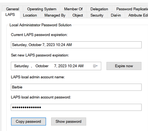 LAPS tab Active Directory