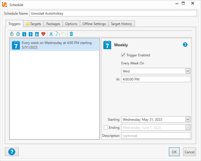 Screenshot of configuring a schedule and triggers.