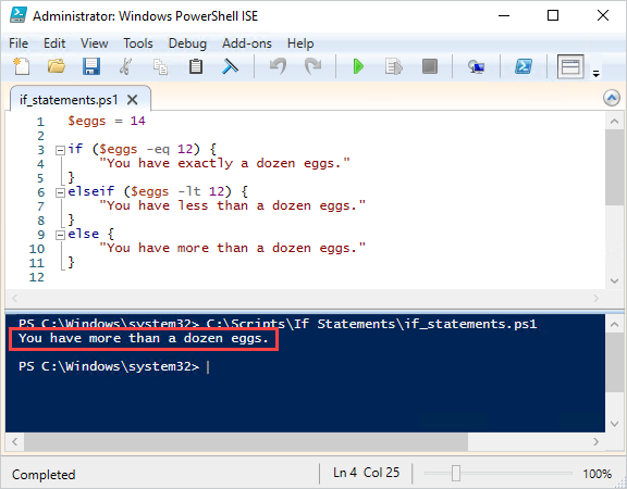 Example of nested conditional statements in PowerShell.