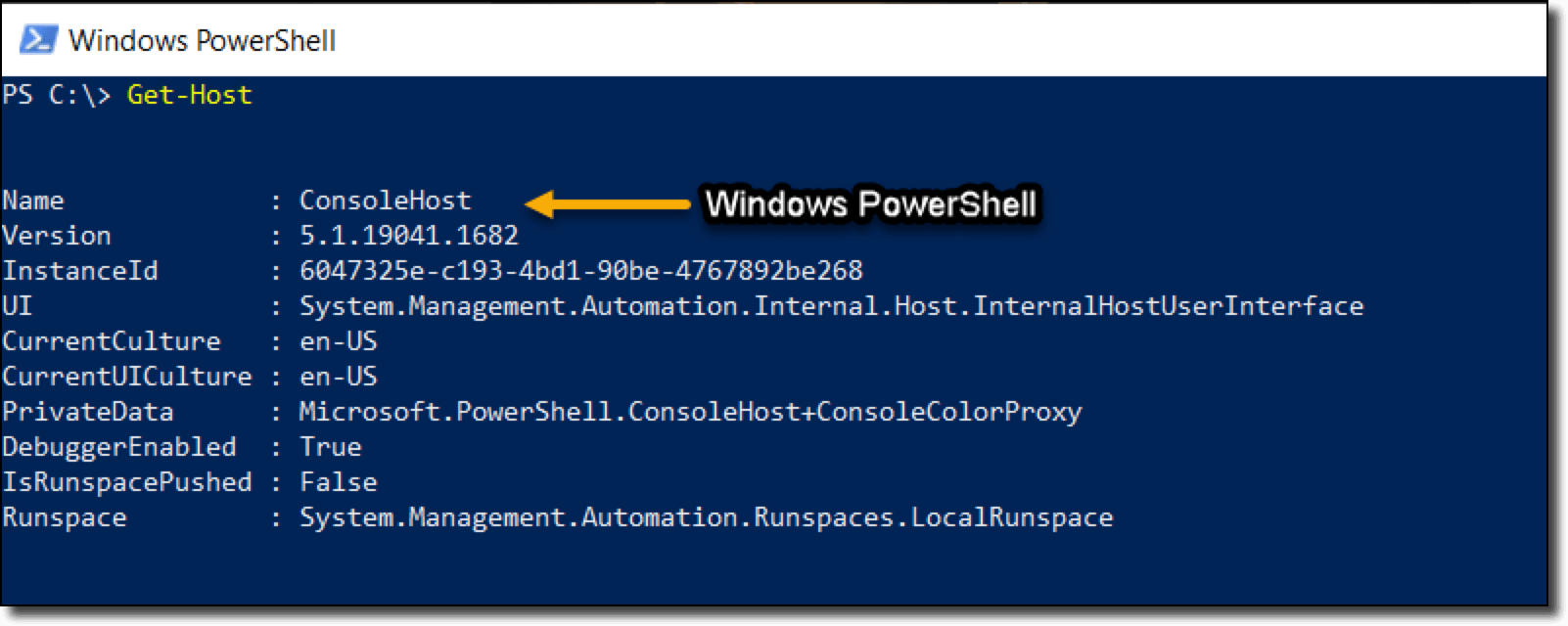 Screenshot of Get Host in Windows PowerShell