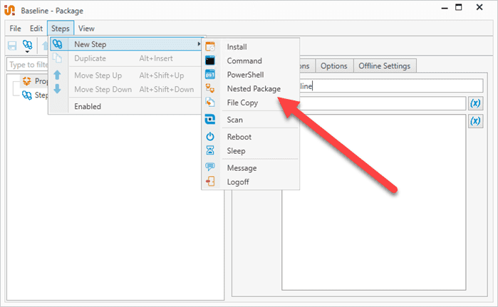 Add a Nested Package step.