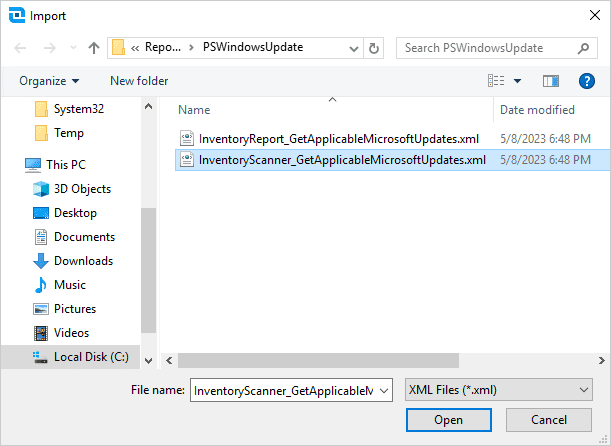 Select the scanner XML file to import.