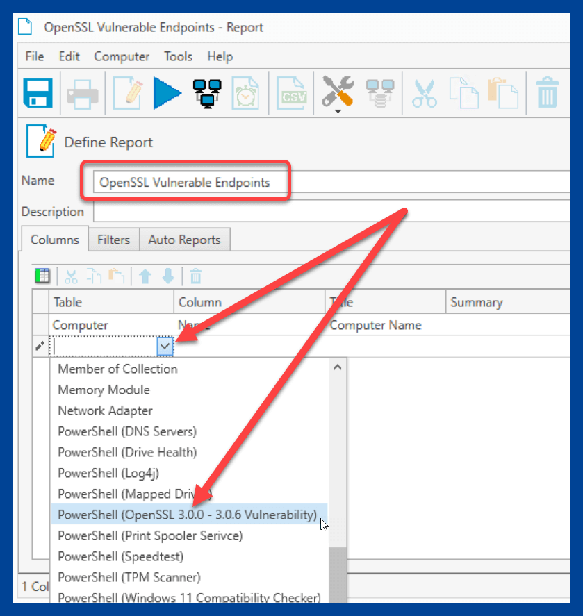 Adding a PowerShell scanner row to the report