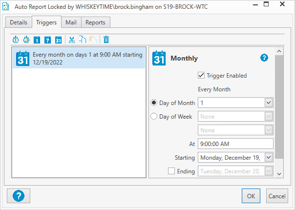 Setting triggers for the auto report