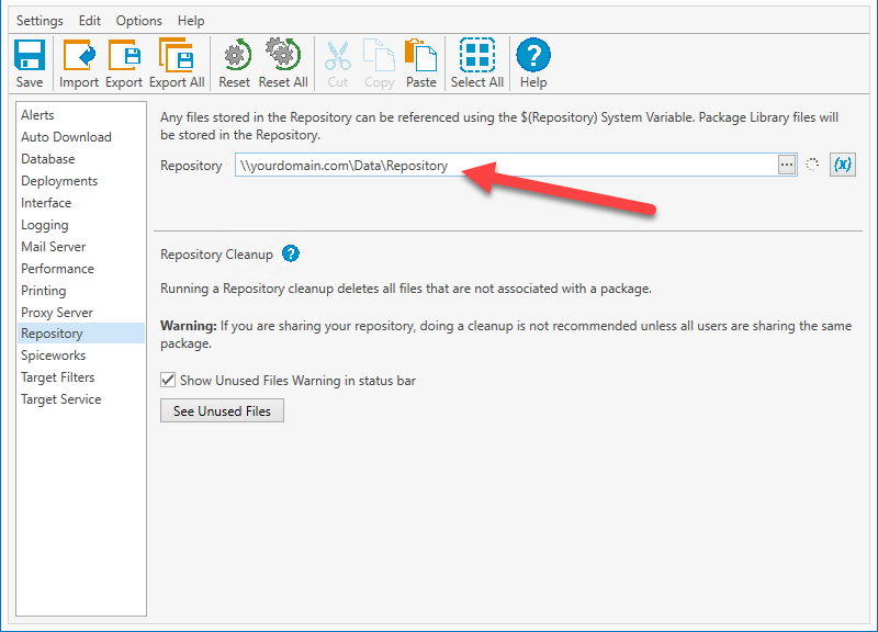 To open PDQ Deploy and click on Options > Preferences > Repository