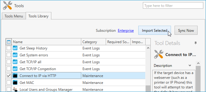 Select Connect to IP via HTTP and click Import Selected