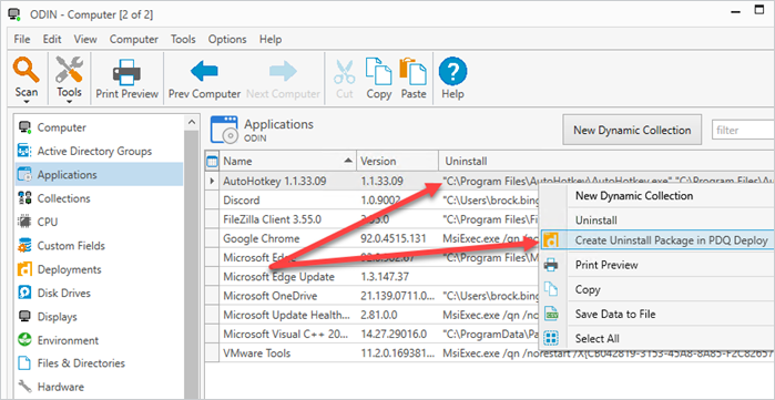 Create a PDQ Deploy uninstall package directly from Inventory.
