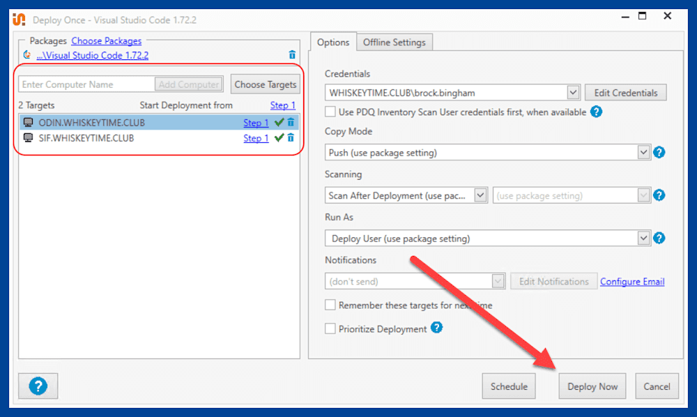 Add targets and start the deployment