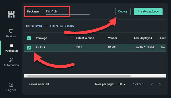 Select the package to deploy.