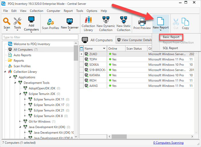 Creating a basic report in PDQ Inventory.