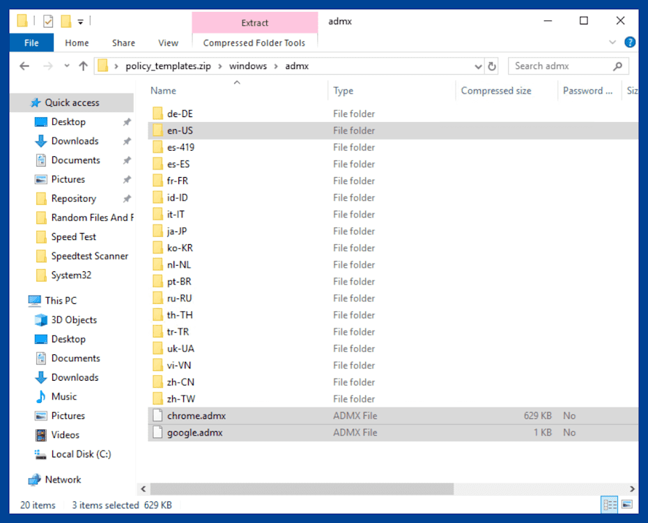 Navigate to the ADMX and ADML files