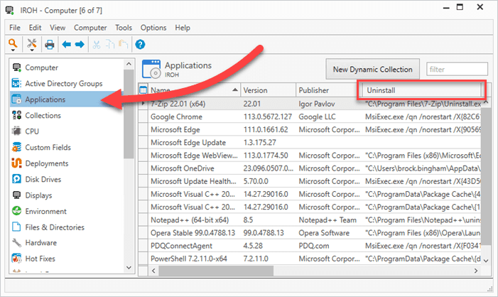 Screenshot of how to open the Applications menu in PDQ Inventory, as explained on this page.
