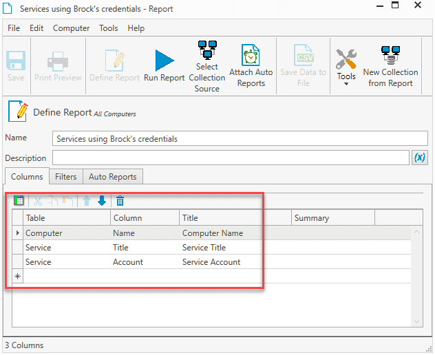 Adding the necessary columns for a services report.