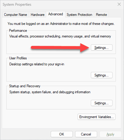 Open the performance settings menu.
