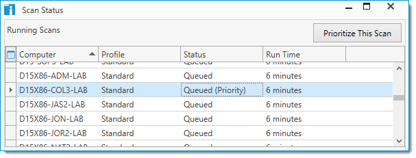 Image of console highlighting a priority queued scan 