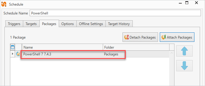 Attach the PowerShell package to the deployment schedule in PDQ Deploy.