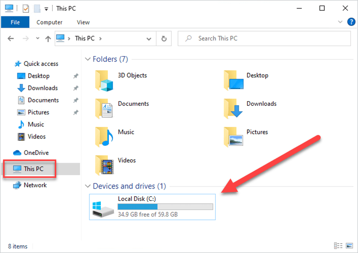 Go to the root of your system drive.