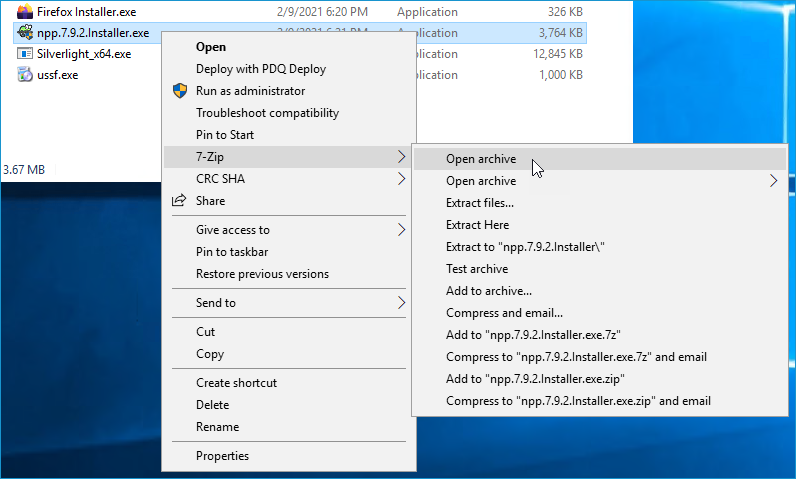 right mouse click -> 7zip -> Open archive