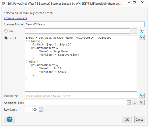 Add the PowerShell script to the scanner.