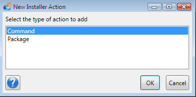 Package (installer file like setup.exe) or a Command (shutdown.exe or robocopy.exe)