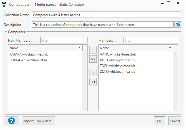Adding computers to a static collection.
