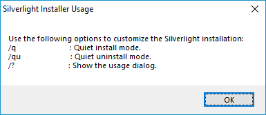 Screenshot showing the usage statement for the Silverlight executable.
