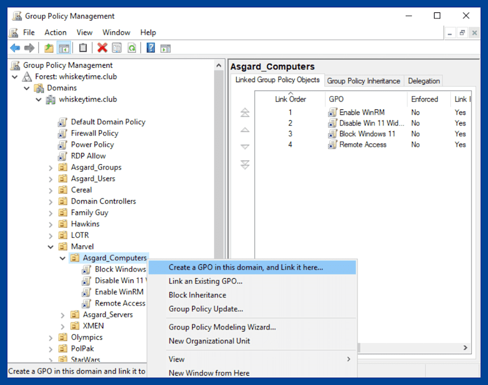 Creating a GPO and link it to the OU you wish to manage