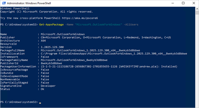 Searching for the new Outlook using PowerShell.