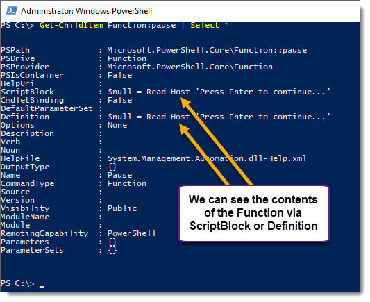 Function Contents - Get-ChildItem Function Pause