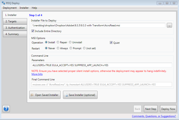 Install Adobe Reader using PDQ Deploy