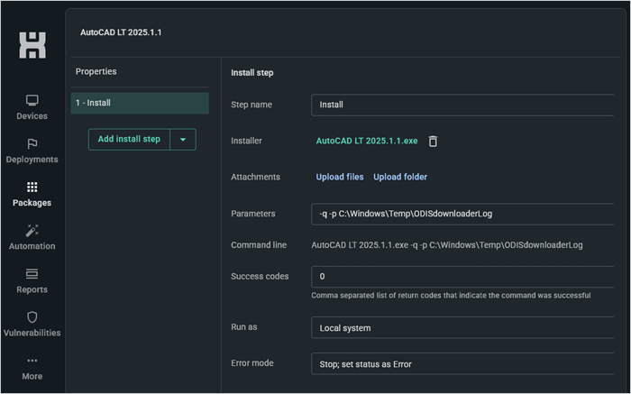 Creating an Autodesk installation step in PDQ Connect.