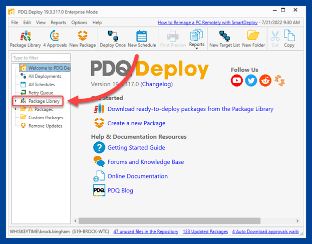 Select the Package Library within PDQ Deploy