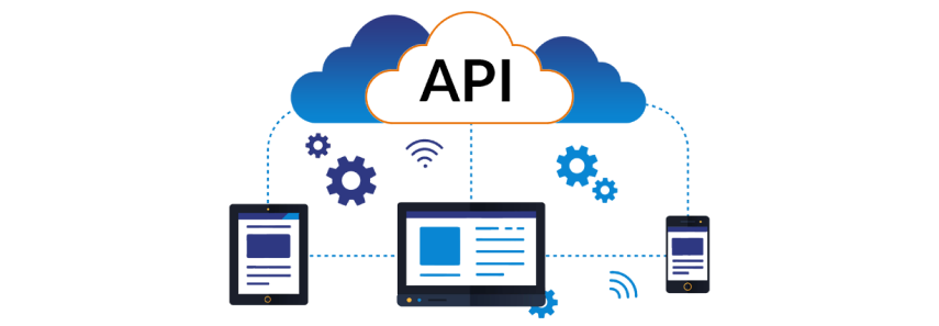 illustration of an api feeding data to a tablet, computer, and mobile device