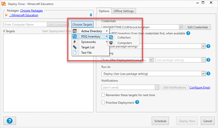 Choose a PDQ Inventory collection to target.