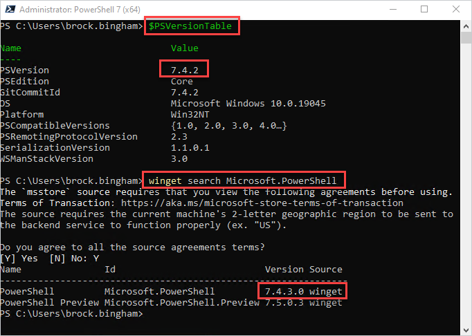 Updating PowerShell with winget.