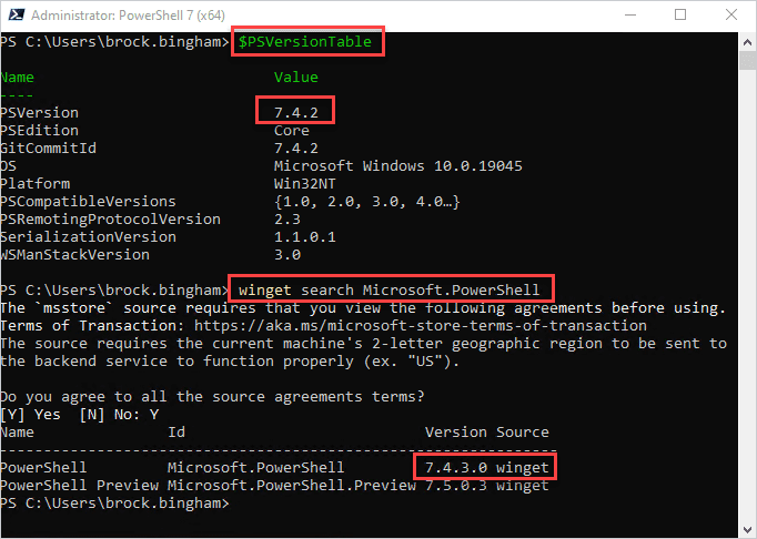 Updating PowerShell with winget.