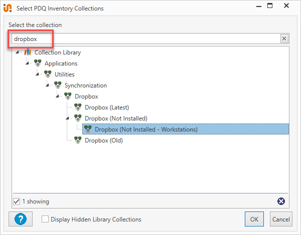 PDQ Inventory Collections window showing selected software collection for deployment